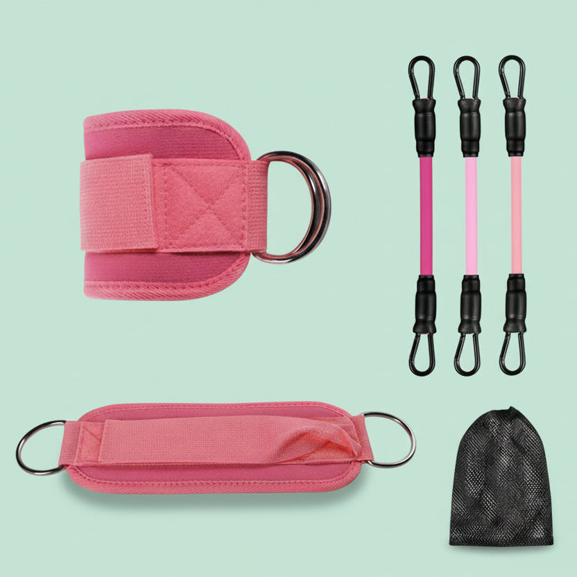 Ankle resistance bands with padded cuffs for lower body strength and glute training