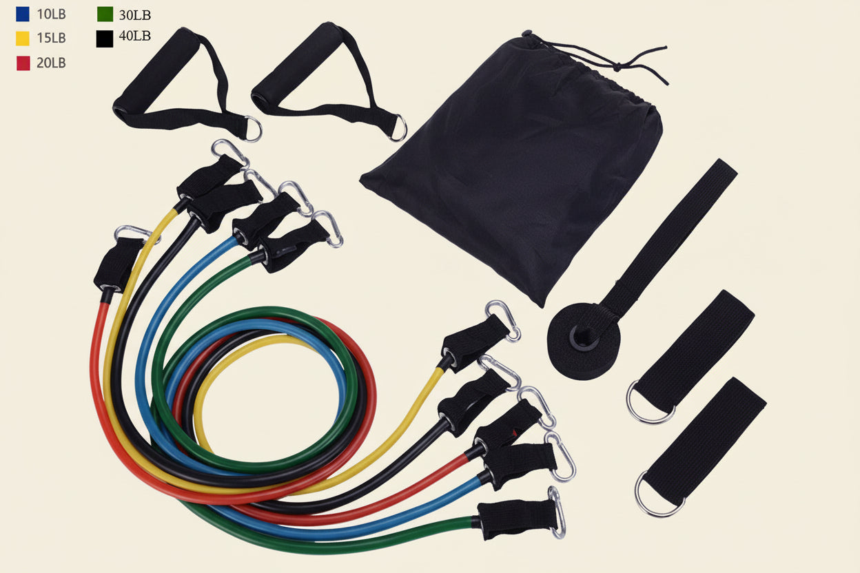 Premium resistance band set with carry bag for easy storage and travel