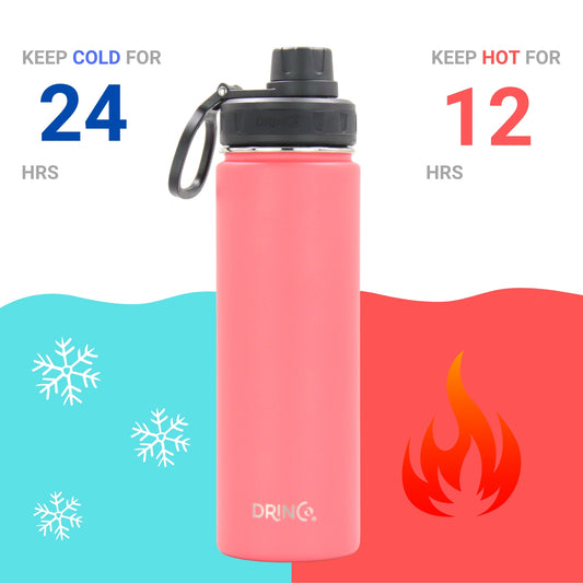 Pink 22oz stainless steel water bottle showing insulated design to keep drinks hot or cold