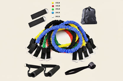 Close up of premium resistance bands showing different color strength leve