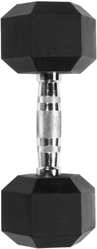 Rubber hex dumbbell with chrome handle – durable home workout weight for strength training