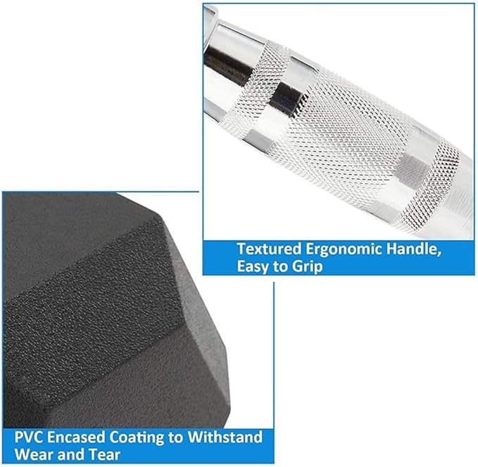 Chrome knurled handle of dumbbell – secure grip for beginners and safe home exercise
