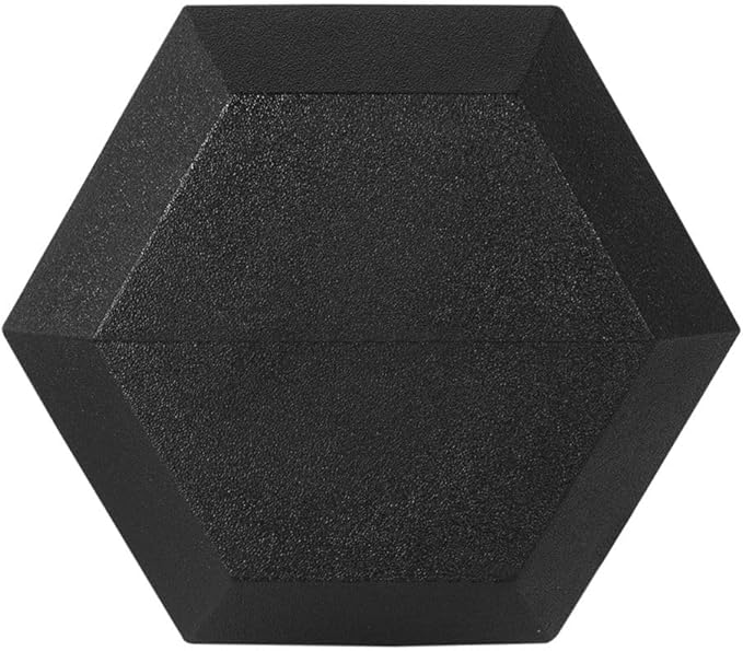 Close-up of hex dumbbell head – textured rubber for safety and stability during training