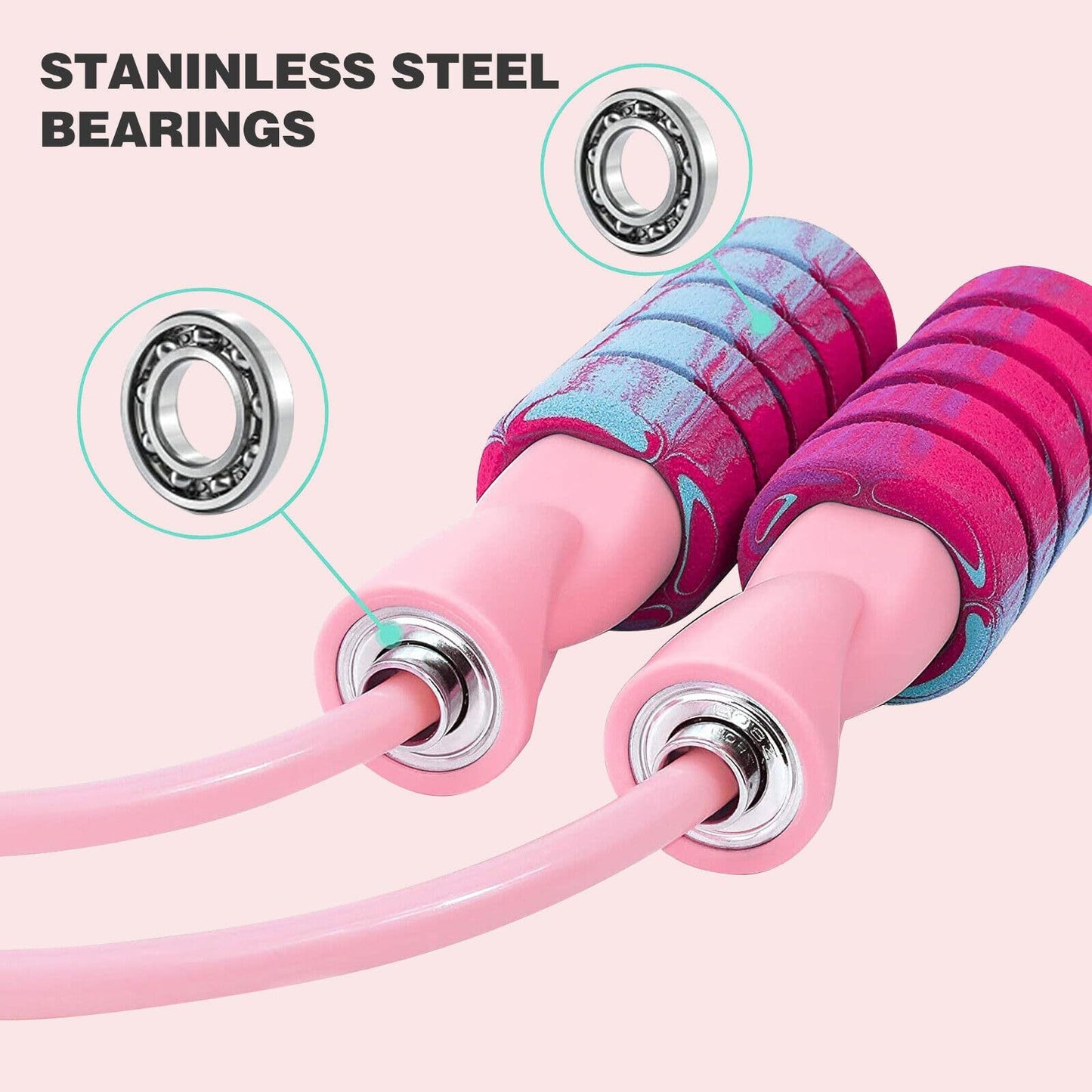 Jump rope handles with stainless steel bearings for smooth and controlled rotation