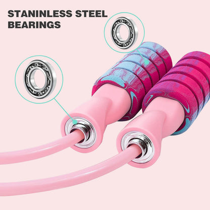 Jump rope handles with stainless steel bearings for smooth and controlled rotation