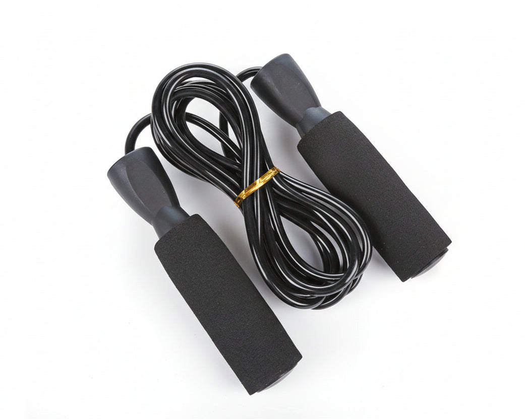 Adjustable jump rope showing full length and handles
