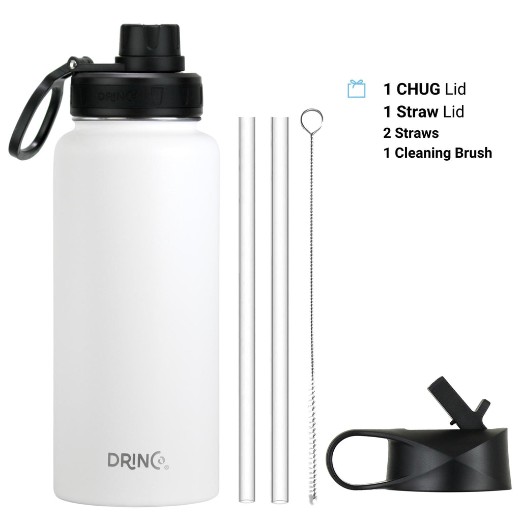Water bottle with straw lid and two reusable straws – BPA-free and easy to clean