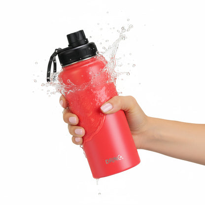 Red insulated sports water bottle with straw lid – stainless steel, leak-proof design
