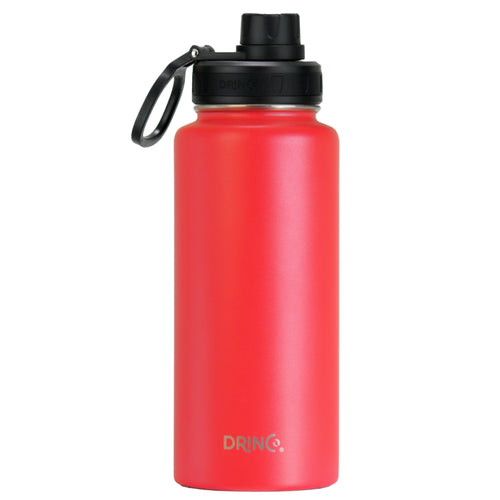 Red insulated sports water bottle with straw lid – stainless steel, leak-proof design