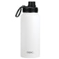 White insulated stainless steel water bottle with leak-proof straw lid and carry handle