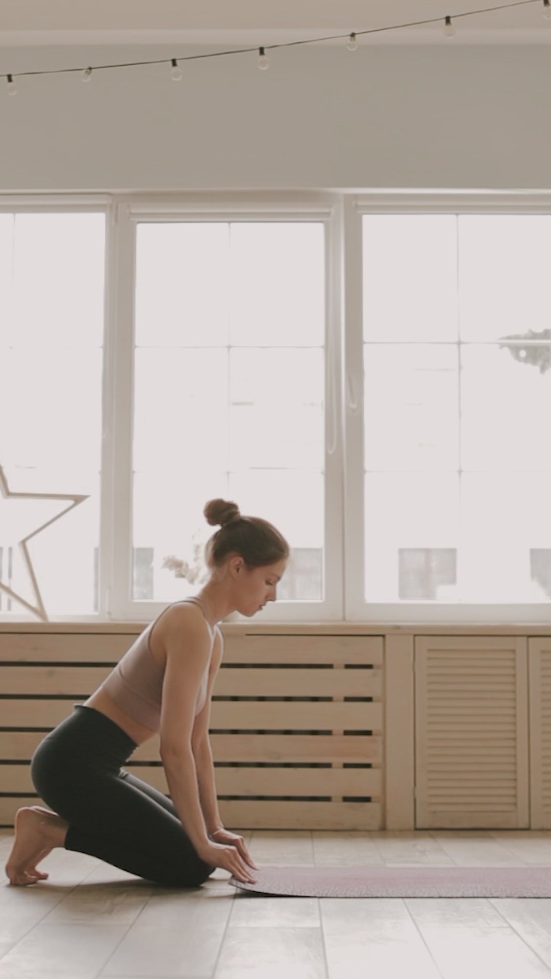 Standing yoga pose on eco mat – smooth surface for strength and balance exercises